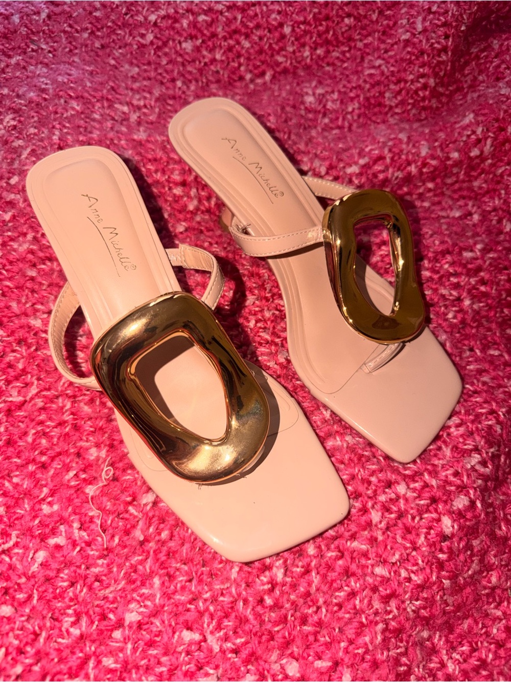 Anne Michelle Pink Slide Sandals with Gold Accent